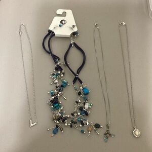 (Bundle # 14) Multi-Stone Teal and Silver Statement Necklace and more